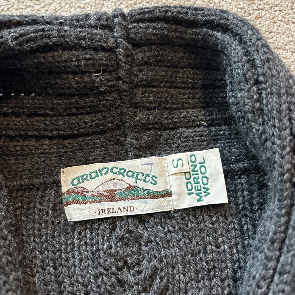 Aran Crafts Ireland Merino Wool Shawl Collar Cardigan Sweater Mens S Gray Cable - Picture 2 of 10